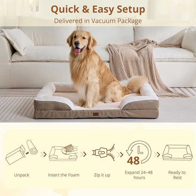 EGOHOME Orthopedic Dog Bed with Sides for Large Dogs 41x27x6.5in Beige | Water Resistant Egg Crate Foam Dog Couch with Removable Washable Cover & Non-Slip Bottom, Comfort Support Pet Sofa - Image 8
