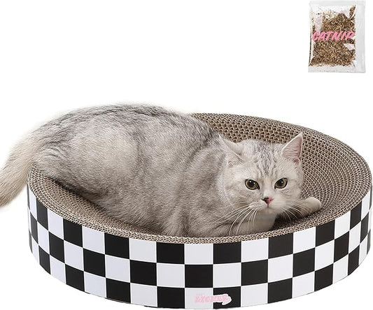 CSR1010F Nelson 20.13" Modern Cardboard Round Bowl Cat Scratcher with Catnip, Checkered by THELICKERSTORE