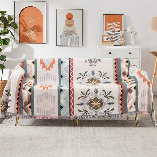 Homcosan Sofa Cover Blanket Reversible Geometrical Sectional Couch Cover Sofa Blanket for 3 Seat Boho Sofa Cover with Tassels Couch Protector for Pets, Kids, X-Large (MZ-XYT) by Homcosan
