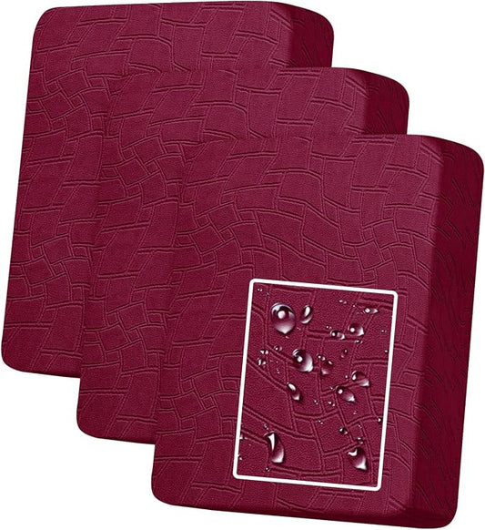 MAXIJIN Waterproof Couch Cushion Covers Individual Sofa Seat Cushion Cover Stretch Sectional Sofa Slipcovers with Elastic Bottom for Dogs Pets (3 Pieces for Seat or Backrest, Wine Red) by MAXIJIN