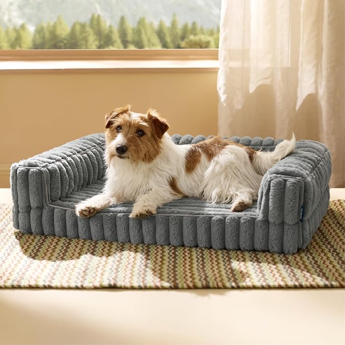 Bedsure ComfyFleece™ Orthopedic Dog Bed for Medium Dogs, Waterproof Memory Foam Medium Pet Beds with Sides, Non-Slip Bottom and Egg-Crate Foam Dog Couch Sofa with Washable Corduroy Cover, Grey by Unknown