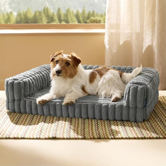 Bedsure ComfyFleece™ Orthopedic Dog Bed for Medium Dogs, Waterproof Memory Foam Medium Pet Beds with Sides, Non-Slip Bottom and Egg-Crate Foam Dog Couch Sofa with Washable Corduroy Cover, Grey by Unknown