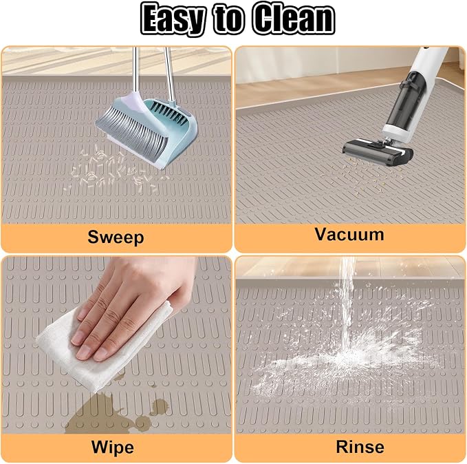 Silicone Cat Litter Mat 47" x 35" Cat Mat for Litter Box, Khaki | Extra Large Cat Litter Trapping Mat for Floor, Waterproof, Non-Slip Kitty Litter Box Mat with Raised Edge, Easy to Clean - Image 7
