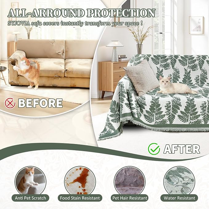 1OO% Waterproof Sectional Couch Covers for Dogs L Shaped Corner Sofa Cover Washable Chenille Sofa Slipcovers Blanket Modern Jacquard Pet Furniture Protector (91"x252", Sage Green) - Image 6