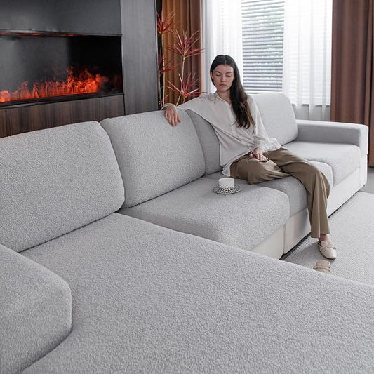 OHSIO Couch Cushion Covers for Sectional Sofa, Stretch Soft Sofa Slipcovers Washable Wear-Resistant Universal Furniture Protector for Living Room(1 Piece Loveseat Cover, Light Gray) by OHSIO