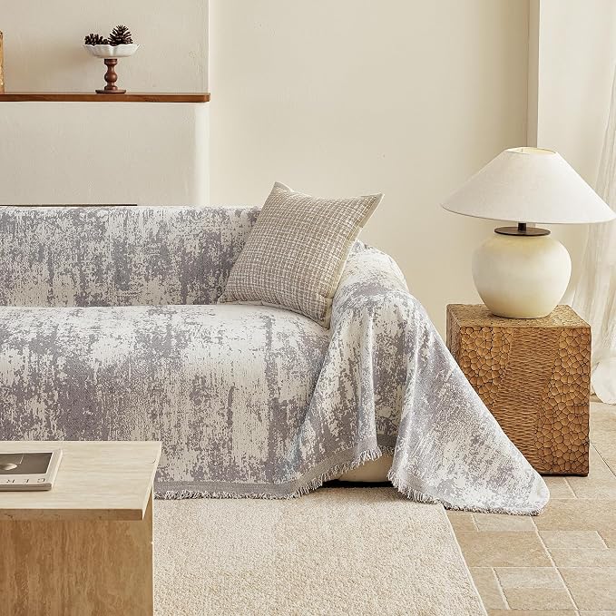 STACYPIK Abstract Geometric Couch Cover for Sectional, Chenille Aesthetics Loveseat Couch Protector for 2 Cushion Couch, Non Slip Gray Jacquard Pet Sofa Covers Washable, Couch Covers Blanket-71X118IN - Image 3