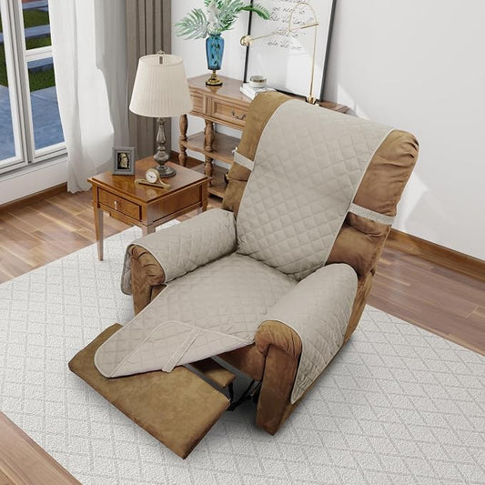 Reversible Chair Covers for Recliner Oversized, Beige/Beige | Recliner Oversized Covers for Living Room with Elastic Straps, Water Repellent, Chair Protectors Covers for Dogs by LuxshareHome