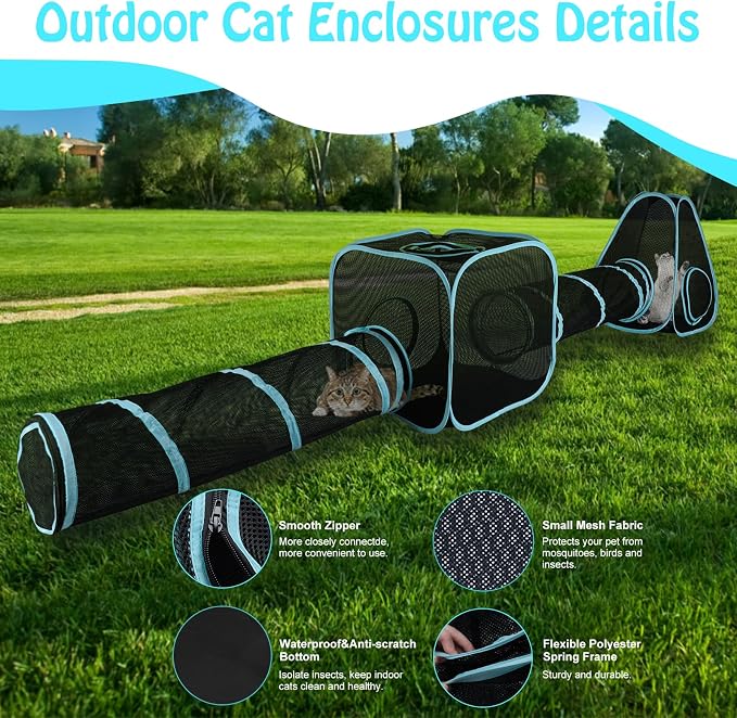 Outdoor Cat Enclosure for Indoor Cats, 4-in-1 Cat Tent Tunnel Playpen Set | Indoor Outdoor Cat Playpen, Pop Up Travel Tent, DIY Shapes, 9.45 ft Play Space, Mesh Panels for Airflow, Ground Stakes - Image 2