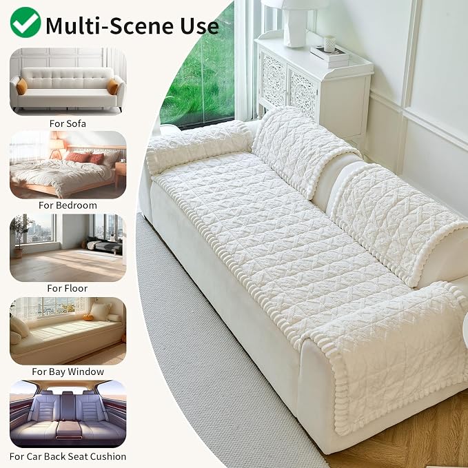 Fuzzy Couch Covers for Dogs, Non Slip Thick Dog Couch Cover Protector, Plush Pet Couch Covers for Sofa Washable, Soft Sofa Cushion Slipcovers Pet Friendly(1PC, Beige White, 27.6”x59.1”) - Image 6