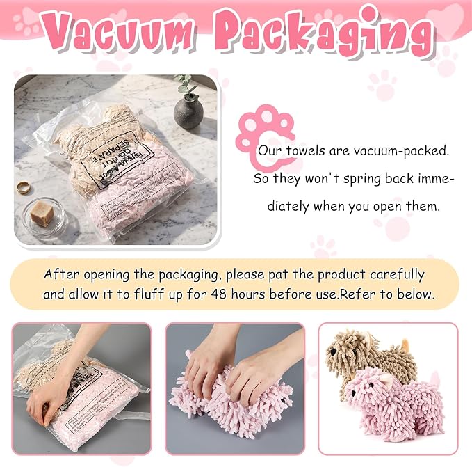 Tegeme 2 Pcs Chenille Dog Hand Towel Fuzzy Towel Absorbent Microfiber Soft for Bathroom Kitchen Washstand (Pink Brown,Standing Dog) - Image 3