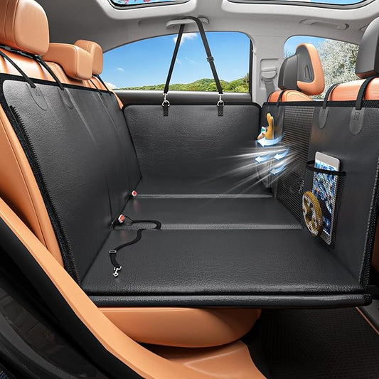 HOB4U Back Seat Extender for Dogs, Hard Bottom Dog Car Seat Cover | 100% Waterproof PU Leather, Scratch Proof and Anti Slip Dog Hammock for Cars and SUVs, Holds 400 lbs by HOB4U
