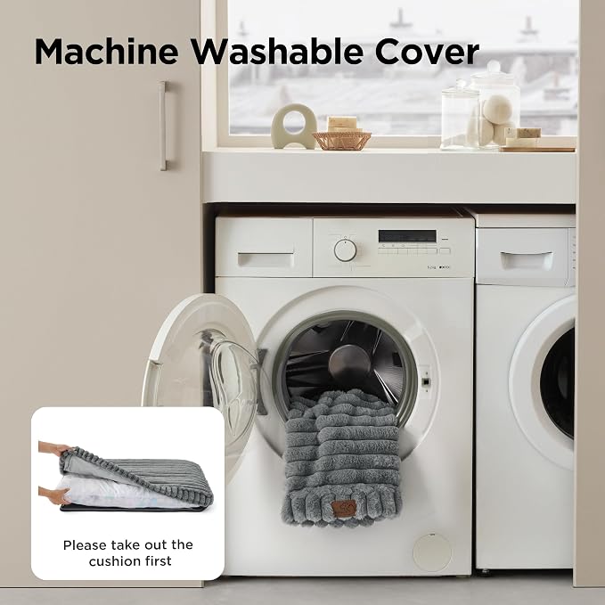 Bedsure ComfyFleece™ Fluffy Balanced Support Large Dog Bed for Crate,35x22 | Golden Ratio Chopped Foam & PP Cotton, Upscale Home Decor,Waterproof Liner, Removable Washable Cover, Nonslip Bottom,Grey - Image 5