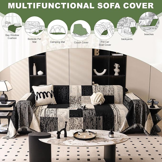 ROOMLIFE Boho Couch Covers for Sofa Washable for 3 Cushion Couch, Chenille | Furniture Protector Sofa Couch Cover for Dogs, Soft Breathable Sofa Slipcover, Couch Throw Blankets with Tassels 71''X134'' - Image 6