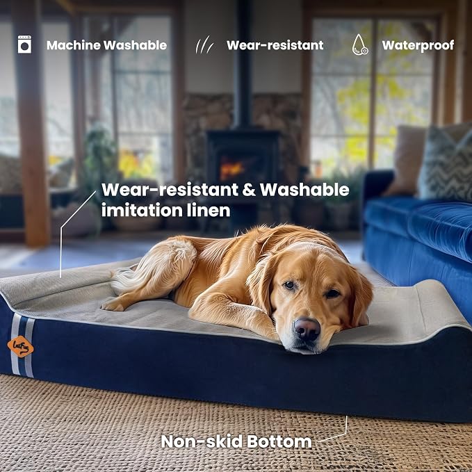 Laifug Orthopedic Dog Beds for Large Dogs,7" Memory Foam Dog Beds,Durable Water Proof Liner Removable and Washable, Nonskid Bottom, Slate Blue 50"x36"x10" - Image 3