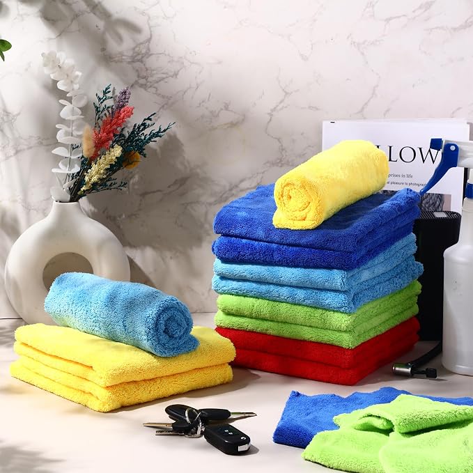 Shimeyao 30 Pcs 16 x 16 Inch Edgeless Microfiber Plush Towels for Cars Detailing Drying Wash Polishing Absorbent Cleaning Cloths, 500 GSM (Multicolor) - Image 5