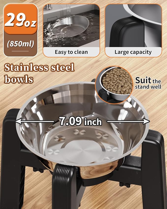 CZPET Elevated Dog Bowl, Raised Dog Bowl Stand with Stainless Steel Bowl | Elevated Pet Water & Food Bowl for Medium Dogs, Stable and Anti-Slip Raised Bowl - Image 6