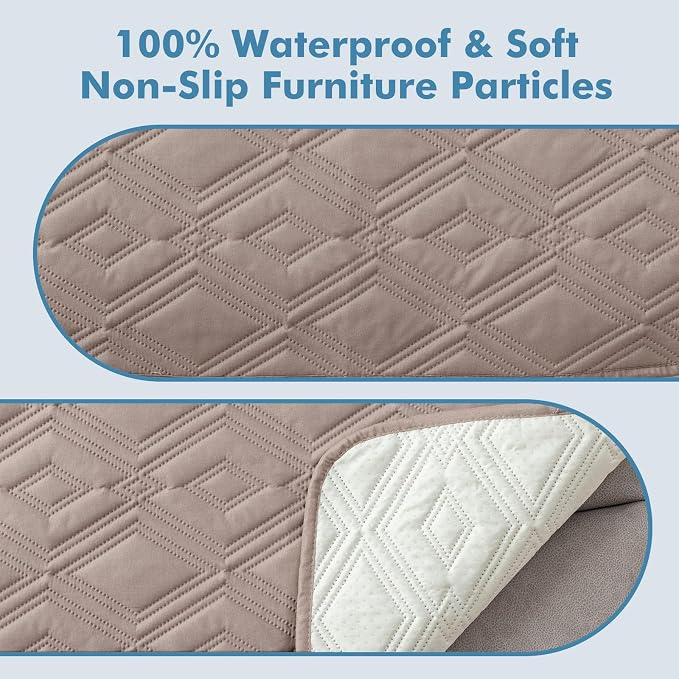 Genina 100% Waterproof Couch Arm Covers Set of 2, Armrest Covers for Sofa Couch Armchair, Anti-Slip Sofa Arm Cover Protectors Armchair Slipcovers for Pets Dogs (Taupe) - Image 7