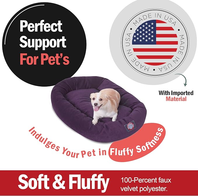 Majestic Pet 32 Inch Micro Velvet Calming Dog Bed Washable – Cozy Soft Round Dog Bed with Spine for Head Support - Fluffy Donut Puppy Mat 32x23x7 (inch) Medium – Aubergine (2025) - Image 2