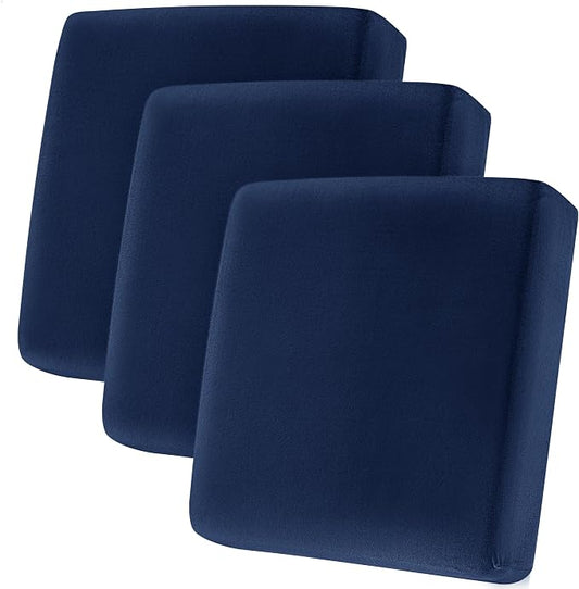 CHUN YI Velvet Couch Cushion Covers, 3PC Water Resistant Sofa Cushion Covers, Individual Seat Cushion Protector Slipcovers for Kids Pets (3 Pack, Navy Blue) by CHUNYI