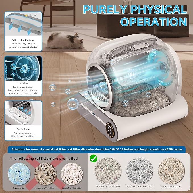 SUANPOT Self Cleaning Cat Litter Box, Automatic Robot Box for Multiple Cats, Smart Self Cleaning with Safety Protection, APP Control, Deodorization and Sterilization, Matte White - Image 5