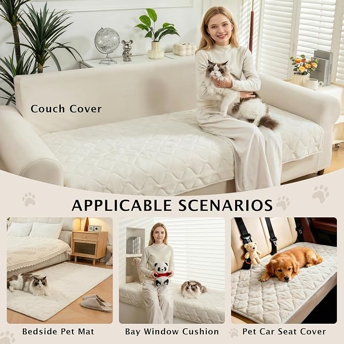 PuTian Waterproof Couch Cover for Dogs, Slip Straps, 36"X63", Off White | Washable Sofa Cover，Pet Friendly Couch Protector & Dog Mat, Waterproof Furniture Guard for Sofas, Loveseats & Sectionals - Image 6