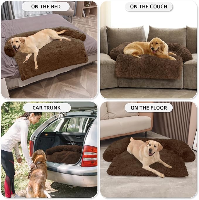 GGIB Calming Dog Bed Fluffy Plush Dog Mat for Furniture Protector with Removable Washable Cover for Large Medium Small Dogs and Cats (Extra Large (53x39.3x6), Coffee) - Image 6