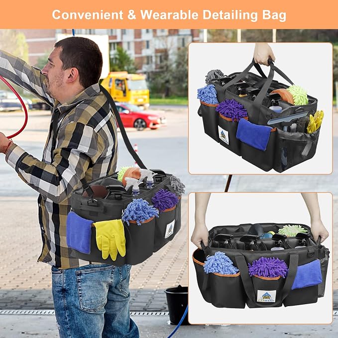 WDG Detailing Bag Cleaning Caddy Organizer with Handle & Polisher Tote Bag Wearable Cleaning Caddy Car Care Storage/Carry Tote for Car Care Supplies Organizer -Small - Image 4
