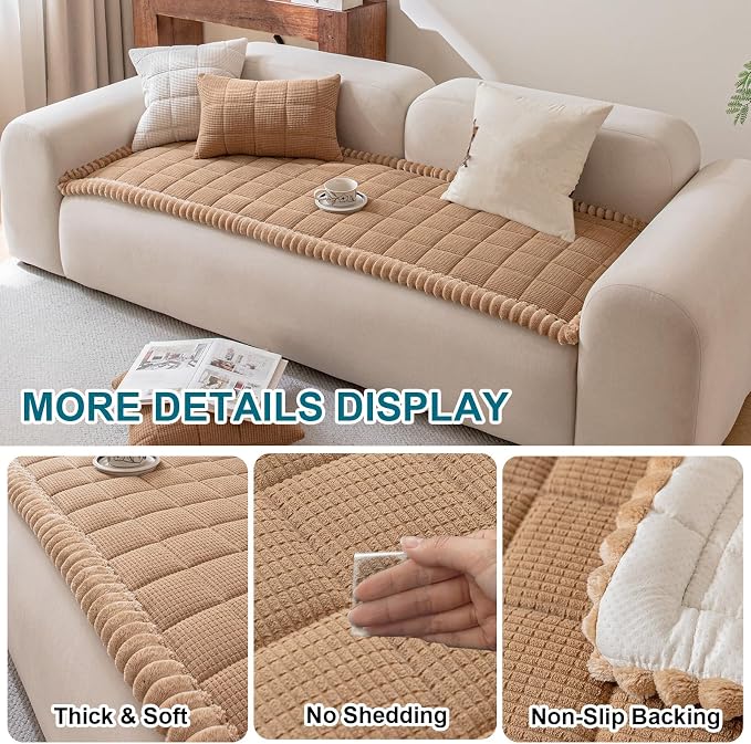KRFOONN Couch Cover for Dogs Washable Pet Couch Covers for 2 Cushion Sofas Non-Slip Dog Sofa Protectors Cushion Covers Soft Sofa Slipcovers Cushion Protector for Pets (Style B-Khaki, 27.6" x 59") - Image 4
