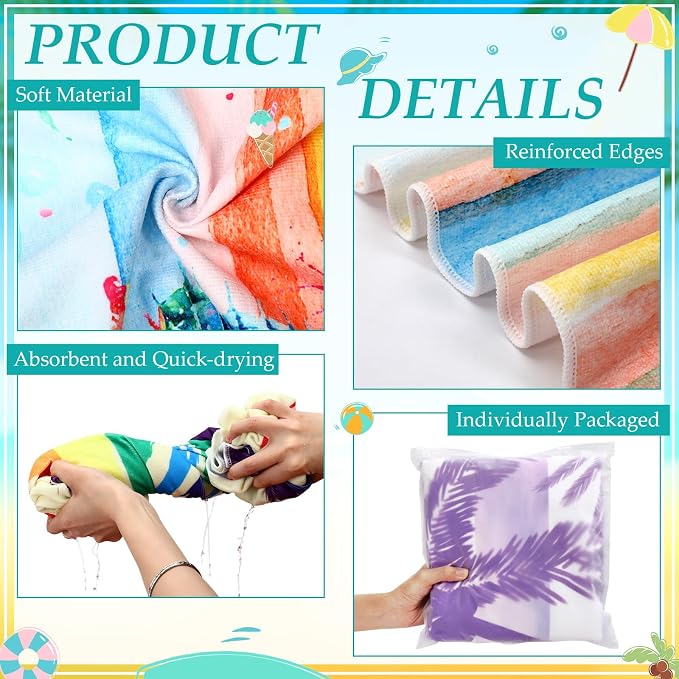 Newwiee 20 Pack Oversized Beach Towels Bulk 59" x 28" Soft Microfiber Sand Free Towels Absorbent Lightweight Quick Dry Assorted Vibrant Patterns for Hawaii Pool Travel Bath Outdoor Camping - Image 3