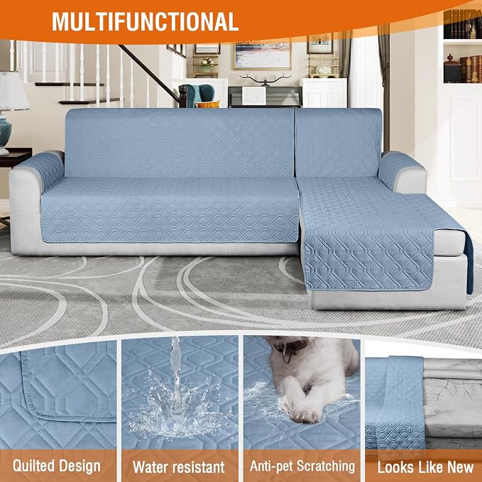 VANSOFY Sectional Couch Covers 100% Waterproof L Shaped Sofa Slipcover 3pcs Reversible Chaise Lounge Cover for Sectional Sofa Furniture Protector Cover for Pets Dog Cat(Large, Azuree) - Image 4
