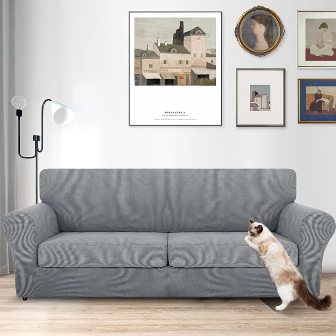 MAXIJIN 3 Piece Couch Covers for 2 Cushion Couch Super Stretch loveseat Sofa Cover for Dogs Pet Proof Furniture Protector Non Slip Magic Couch Slipcover Washable (71"-91", Light Gray) - Image 2