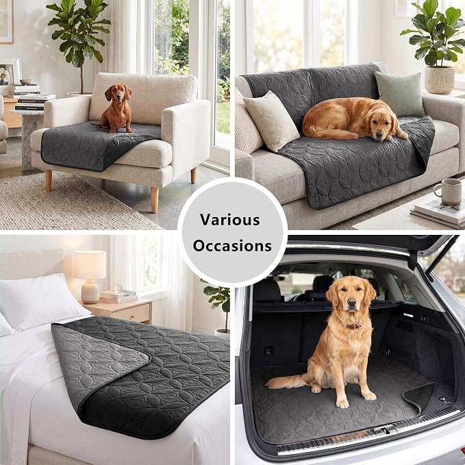 Waterproof Couch Cover for Dogs - Washable Pets Furniture Protector | TPU Leak-Proof Liner, Lightweight & Reversible, Fits Chair, Sofa, Bed, 30" x 30" , Black/Darkgrey - Image 5