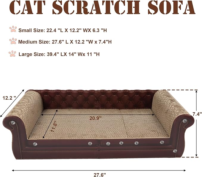 COOZMENT Scratching Sofa, Couch Shaped Thick Scratching Cardboard, Lounge Bed for Indoor Rest&Play, Sofa Scratcher Pad (Brown, 27.6" L X 12.2" W X 7.4" H) - Image 2