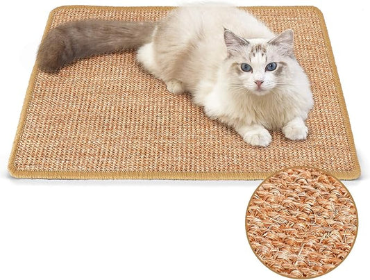 FUKUMARU Cat Scratcher Mat, 23.6 X 15.7 Inch Natural Sisal Cat Scratch Mat | Horizontal Cat Scratching Pad Mat Floor Rug with Sticky Tapes, Cat Wall Scratcher for Indoor Cats, Protect Couch and Carpet by FUKUMARU