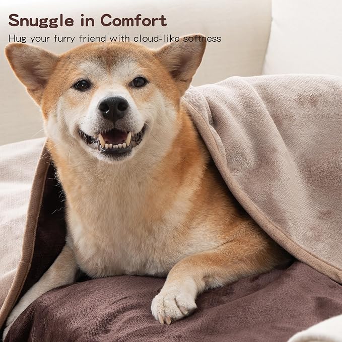 Waterproof Brown Throw Blanket for Couch Sofa Bed | Reversible Soft Flannel Throw Blanket for Medium Large Dogs Pet Leakproof, Protector for Crate, Travel, 50"x60" - Image 6