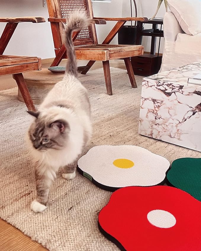 Wall Mount Cat Scratching Pads 3-Pack for Cats - Flower Design in Sunny Egg, Red & Green, Easter Gift for Cat Lovers, Space-Saving Home Decor that Saves Furniture - Image 3