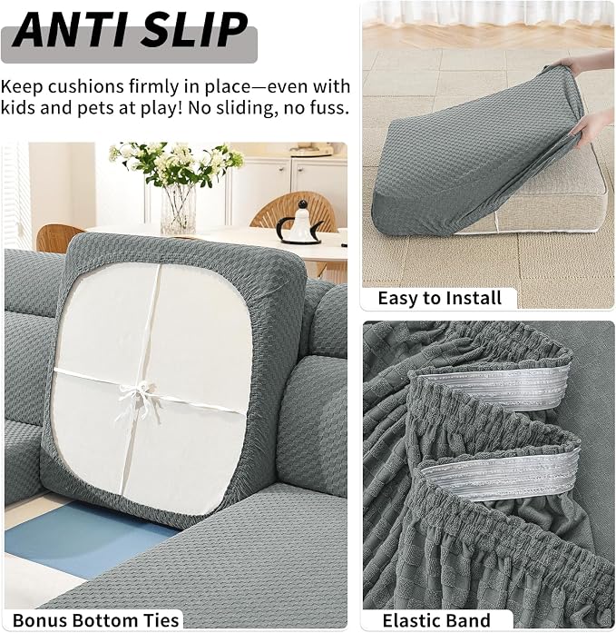 YEMYHOM Couch Cushion Covers for Sofa, Stretch Sectional Couch Armrest Covers Washable Thick Furniture Protector Sofa Slipcovers for Pets (2PC Armrest Cover, Light Gray) - Image 5