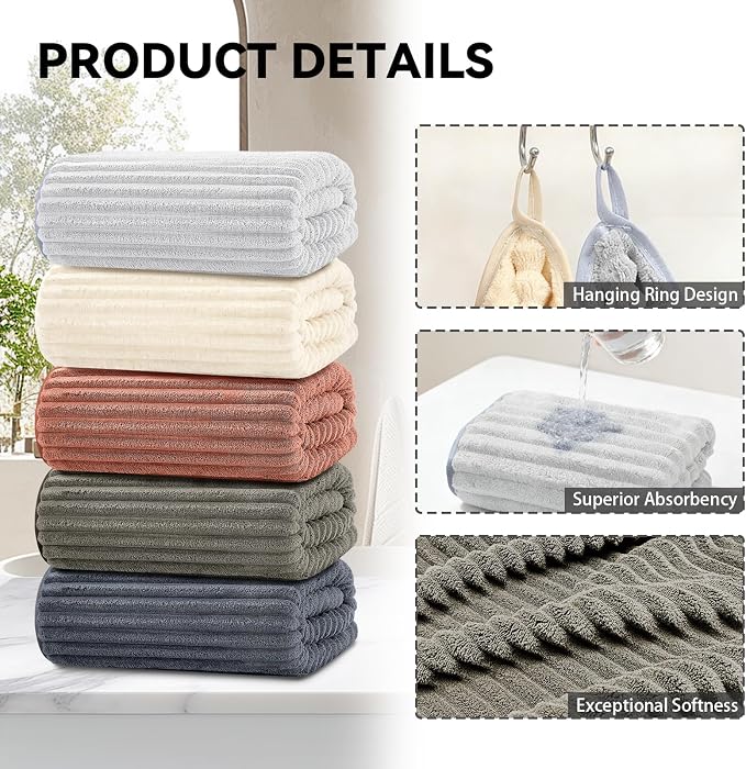 Extra Large Bath Towel Set 10 Piece, XL Bath Towels 35"x67" Oversized Bath Sheets, 280 GSM Microfiber Quick Dry Absorbent Towels, 5 Bath Sheets & 5 Hand Towels (Neutral Colors) - Image 3