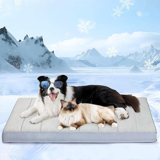 Cooling Dog Bed for 2XL Large Dogs - Orthopedic Pet Beds with Memory Foam, QMAX>0.5, Waterproof Removable Washable Cover for Hot Weather, Gery, 47" L x 29" W x 3" H by ZAKAPAWS