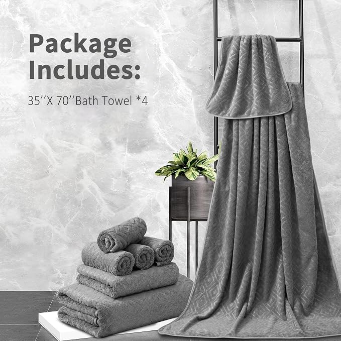 Bath Towel Set of 4 Extra Large Bath Sheet 35"x70" Oversized Bath Towel Soft Microfiber Bathroom Towel for Adults Highly Absorbent Quick Dry Towel Set for Bathroom,Hotel,Shower Bath Sheet Towel Grey - Image 7