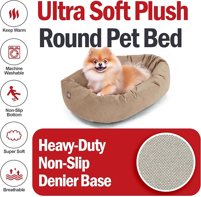 Majestic Pet 24 Inch Suede Calming Dog Bed Washable – Cozy Soft Round Dog Bed with Spine Support for Dogs to Rest Their Head - Fluffy Donut Dog Bed 24x19x7 (Inch) - Round Pet Bed Small – Stone (2025) - Image 6
