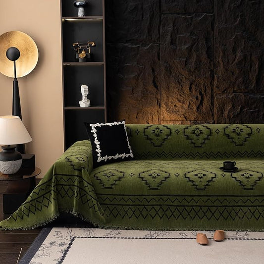 VClife Bohemian Green Couch Cover for Dog, Non Slip Sectional Sofa Covers Furniture Protector Washable Tribal Pattern Couch Covers for 3 Cushion Couch Sofa, Soft Pet Sofa Slip Cover, Green, 71"X150" by VCLIFE