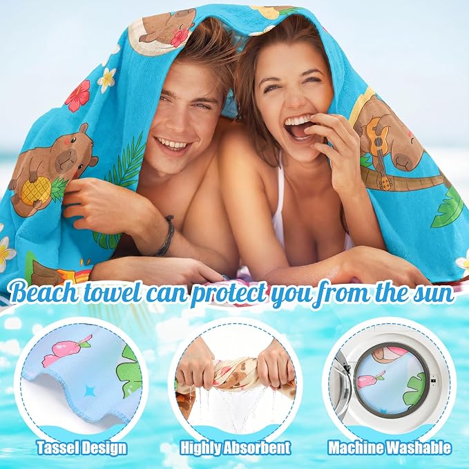 FuWeave 10 Pack Microfiber Beach Towel 28 x 55 Inch Oversized Large Thin Beach Towels for Pool Camping, Sand Free Lightweight Blanket for Women Adults Travel Swimming Sport (Capybara) - Image 3