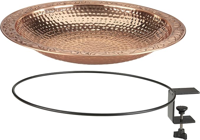 Pure Copper Metal Bird Bath with Deck Mount for Railing, Large 18" Diameter - Image 2