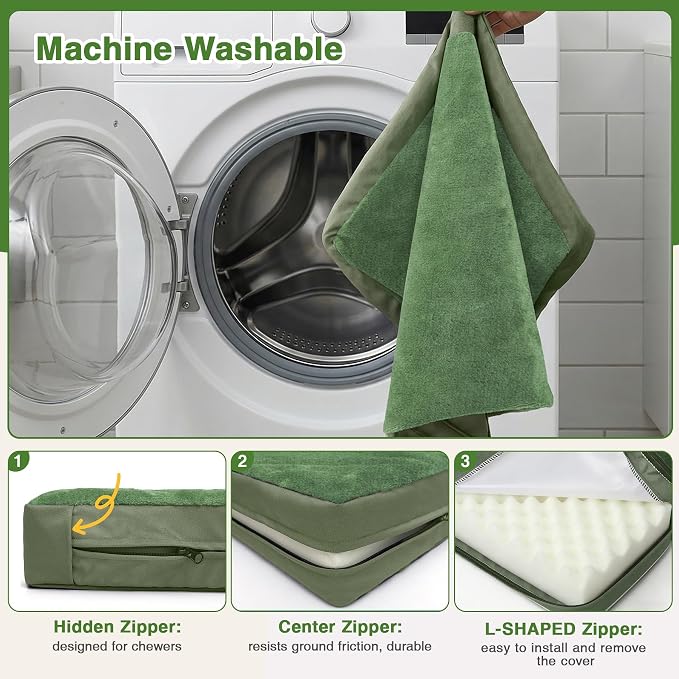 Waterproof Extra Large Dog Bed Washable Outdoor Orthopedic XL Crate Pad 42" | Reversible Wipeable Faux Leather & Soft Flannel, Durable Foam Pet Bed, Removable Cover,Anti-Slip Kennel Pad 41"x27" Green - Image 7