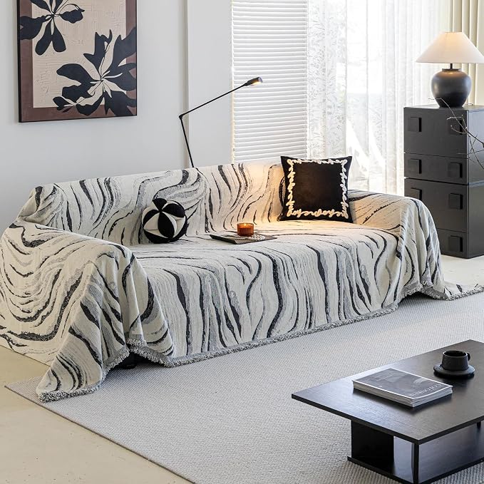 ROOMLIFE Couch Cover 3 Cushion Sofa, Washable Non Slip Furniture Sofa Protector Cover, Soft Chenille Sofa Slipcovers Sectional L Shape Dogs Couch Cover Throw Blanket with Tassels 71''X118'' - Image 8
