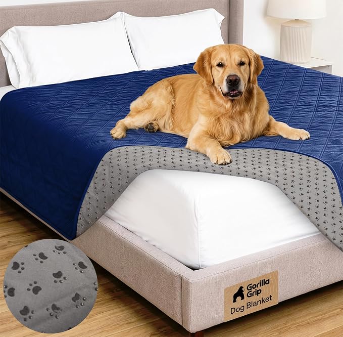 GORILLA GRIP® Waterproof Dog Blanket, 102x82, Leakproof Couch Cover for Dogs, Silicone Grip Backing, Protects Sofa, Sectional, Bed, Crate, Car & RV, Tear-Resistant Washable Pet Blanket Navy Blue by Unknown