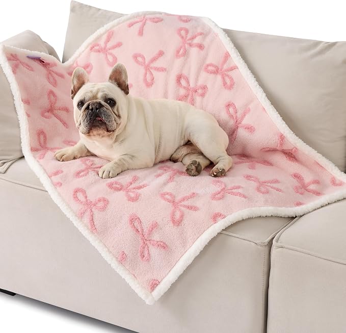 LE SURE Waterproof Dog Blankets for Medium Dogs Cute 3D Jacquard,30x40 | Puppy Blanket for Cat Aesthetic Gift, Warm Soft Sherpa Throw Washable, Reversible Pet Couch Protector, Pink Taffy - Image 2