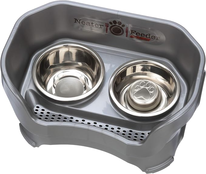 Neater Feeder Deluxe Mess Proof Dog Bowls Elevated for Medium Sized Breeds – Made in USA – No Spill Raised Slow Feeder Elevated Dog Bowl Stand, Stainless Steel Food and Water Bowl Set, Grey - Image 9