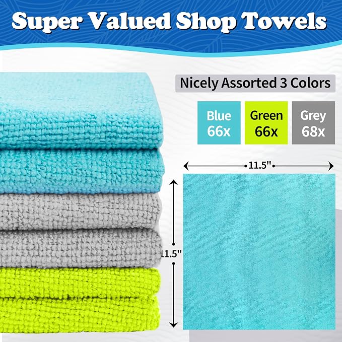 FIXSMITH Shop Towels, Microfiber Cleaning Cloth Bulk, 200 Pack Microfiber Towels for Cars, All-Purpose Absorbent Cleaning Rags, Dust Cloth for Automotive, Mechanic, Garage, Bar, 11.5 x 11.5 inch - Image 2